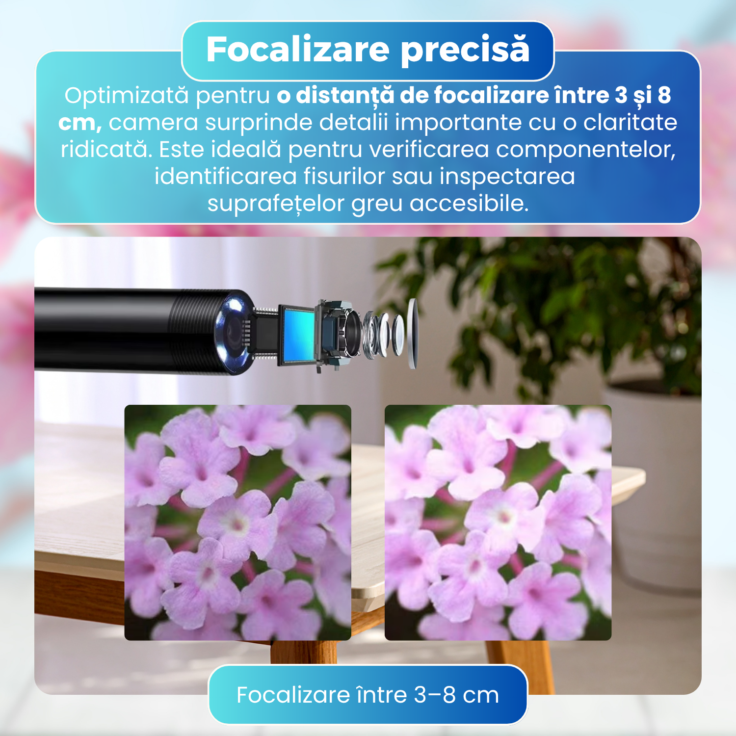 Camera Endoscop Inspectie 8 mm, Cablu Semi-Rigid 1 m, 6 LED-uri Reglabile, IP67, Compatibila Android si Windows, Foto & Video, Negru