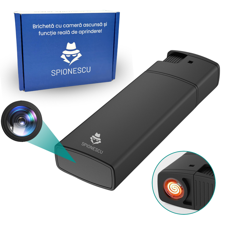 Bricheta cu camera ascunsa, functie reala de aprindere electrica, inregistrare video Full HD 1080p, detectare miscare, inregistrare in bucla