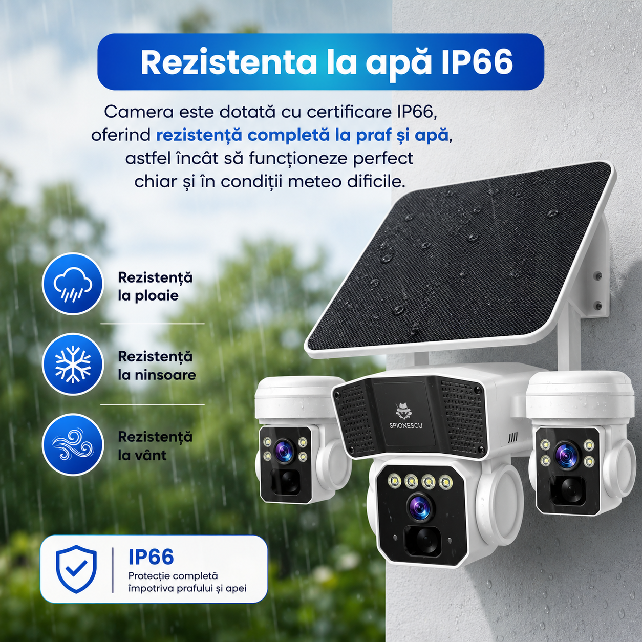Camera Supraveghere Exterior Tripla 4G cu SIM, 12MP, Panou Solar + Baterie 16000mAh, Viziune Nocturn