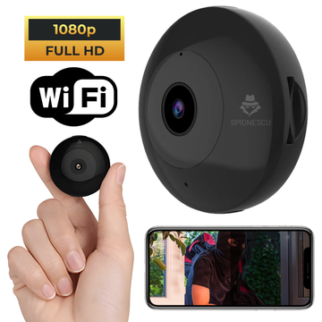 Mini camera ascunsa C2, WiFi, microfon, Full HD, night vision, detectare miscare, unghi 90°, stocare card microSD, design ultra compact, negru