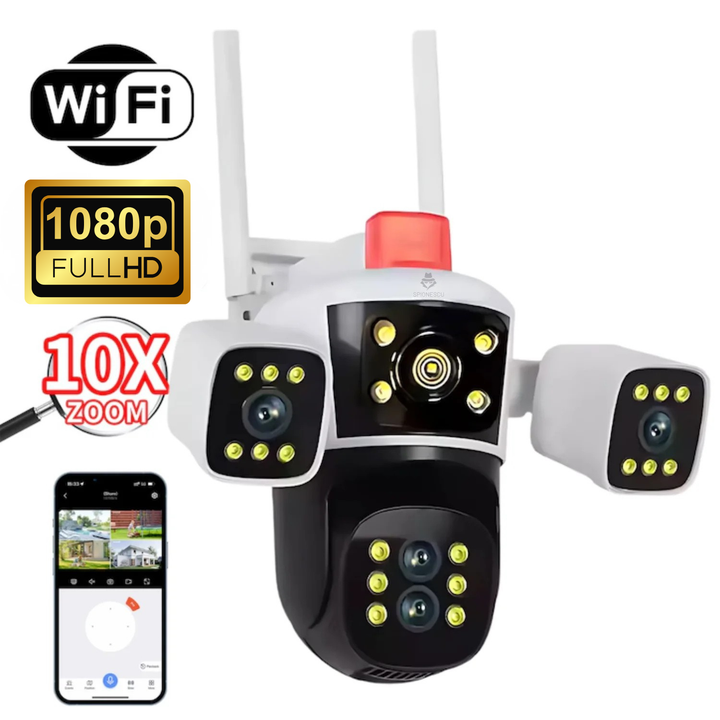 Camera de supraveghere WiFi cu 3 lentile, P8,  rotatie panoramica, vedere nocturna IR, detectie miscare, audio bidirectional, stocare SD/Cloud