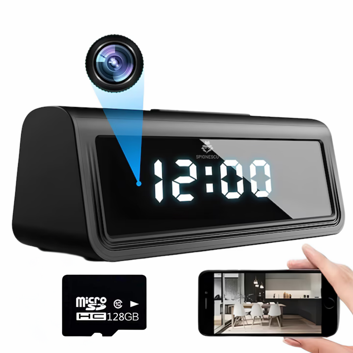 Ceas spion cu camera ascunsa 4K, A21, WIFI, vedere nocturna, detectarea miscarii, baterie 1200 mAh, autonomie 4 ore, unghi de 166°