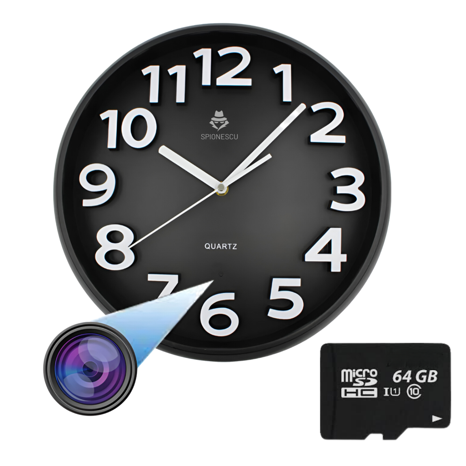 Camera spion in ceas de perete, C8, Full HD, Wi-Fi, detectare miscare, înregistrare 24/7, unghi larg 90°, baterie 2500 mAh, autonomie 6 ore