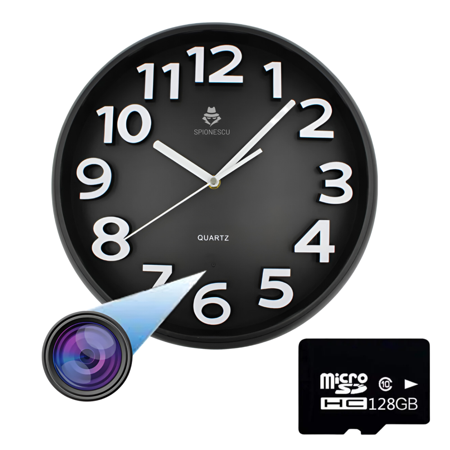 Camera spion in ceas de perete, C8, Full HD, Wi-Fi, detectare miscare, înregistrare 24/7, unghi larg 90°, baterie 2500 mAh, autonomie 6 ore