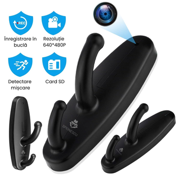 Camera ascunsa in cuier, Full HD 1080P, detectie miscare, inregistrare vocala, dimensiuni compacte, montaj discret