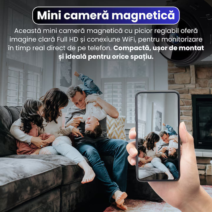 Mini camera magnetica cu picior, HotSpot WiFi, 1080P, vedere nocturna, detectare miscare, unghi larg