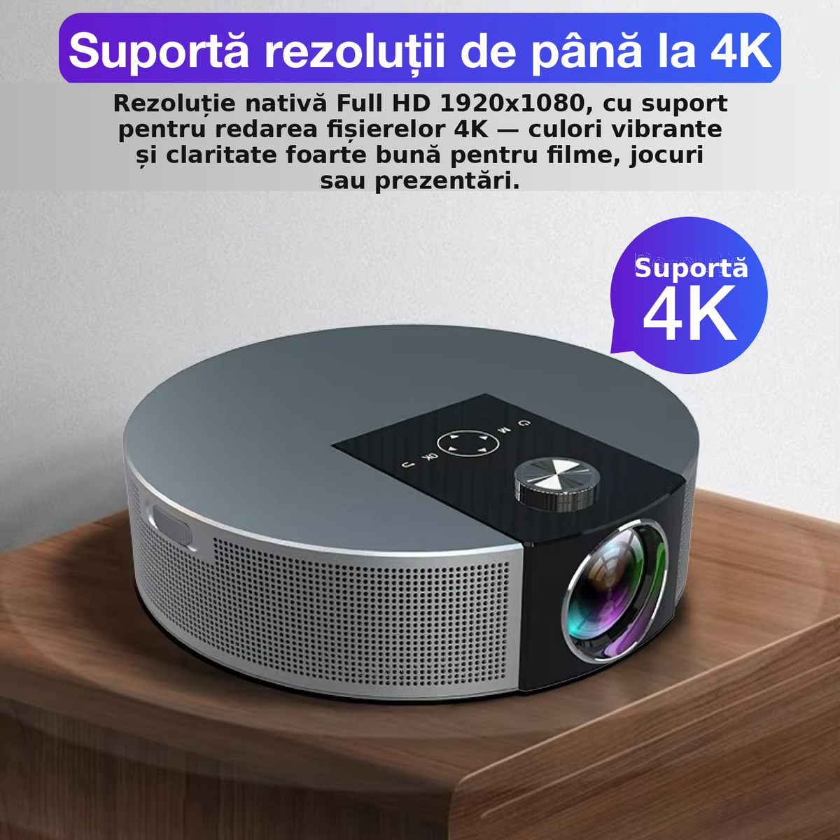 Videoproiector Q10, cu ecran de proiectie 84 inch inclus, Full HD 1920x1080, WiFi 2.4G+5G, Bluetooth 5.0, Android, 1GB RAM+8GB ROM, portabil