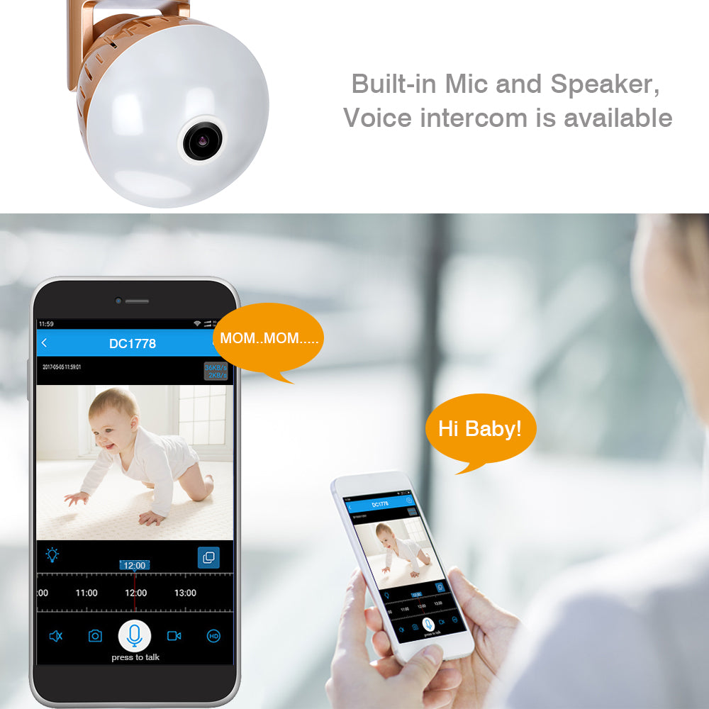 Bec cu camera ascunsa WiFi, HD, night vision, unghi 90° si senzor de miscare