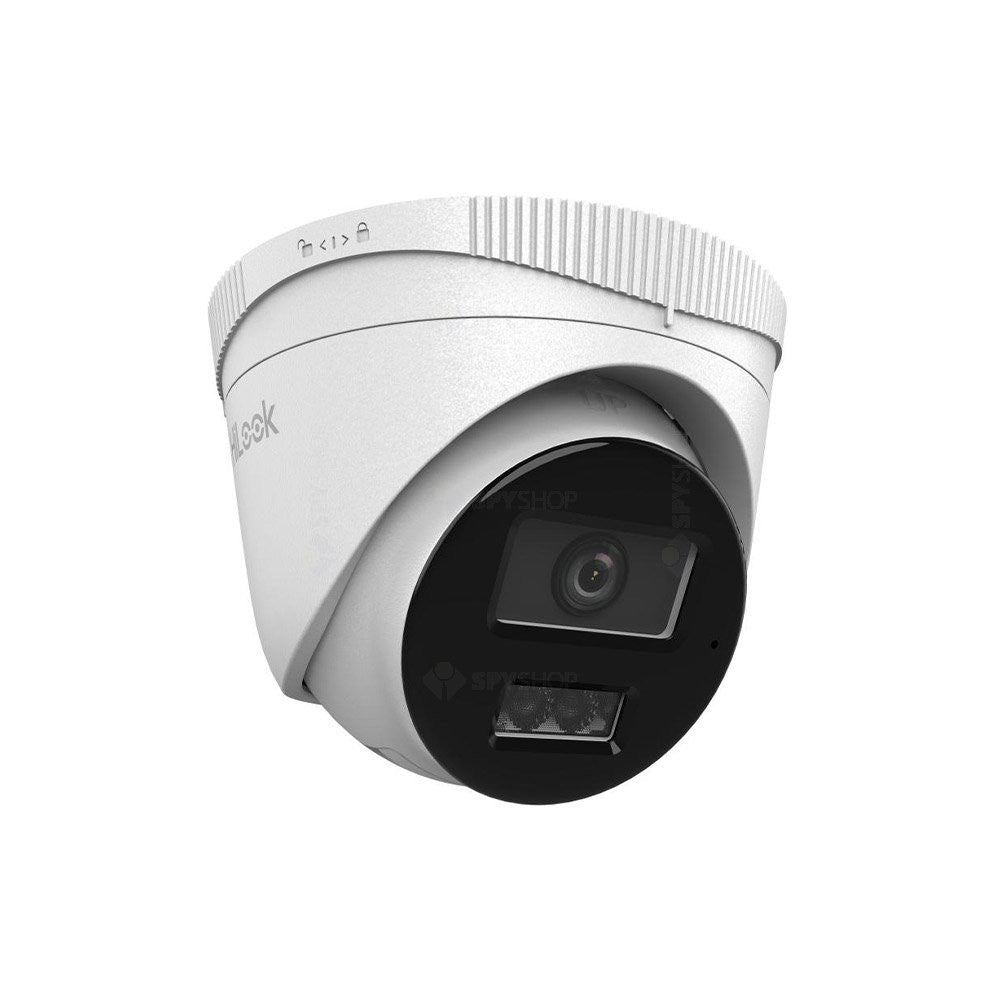Camera supraveghere IP Dome cu iluminare duala Hikvision HiLook Smart Hybrid Light IPC-T240HA-LU, 4 MP, 2.8 mm, IR / lumina alba 30 m, detectie oameni / vehicule, microfon, PoE
