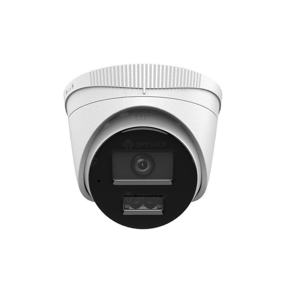 Camera supraveghere IP Dome cu iluminare duala Hikvision HiLook Smart Hybrid Light IPC-T240HA-LU, 4 MP, 2.8 mm, IR / lumina alba 30 m, detectie oameni / vehicule, microfon, PoE
