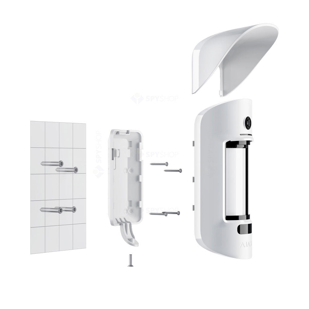Detector de miscare exterior wireless PIR cu camera Ajax MotionCam Outdoor WH, 15 m, 90 grade, 640x352p, iluminator IR, pet immunity, antimasking, 868 MHz, RF 1700 m