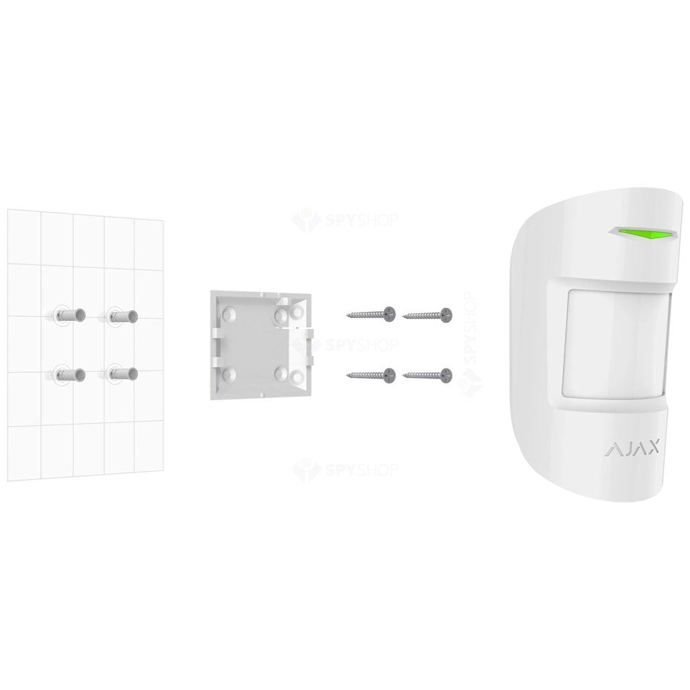 Detector de miscare wireless PIR si MW Ajax MotionProtect Plus WH, 12 m, 88 grade, pet immunity, 868 MHz, RF 1200 m