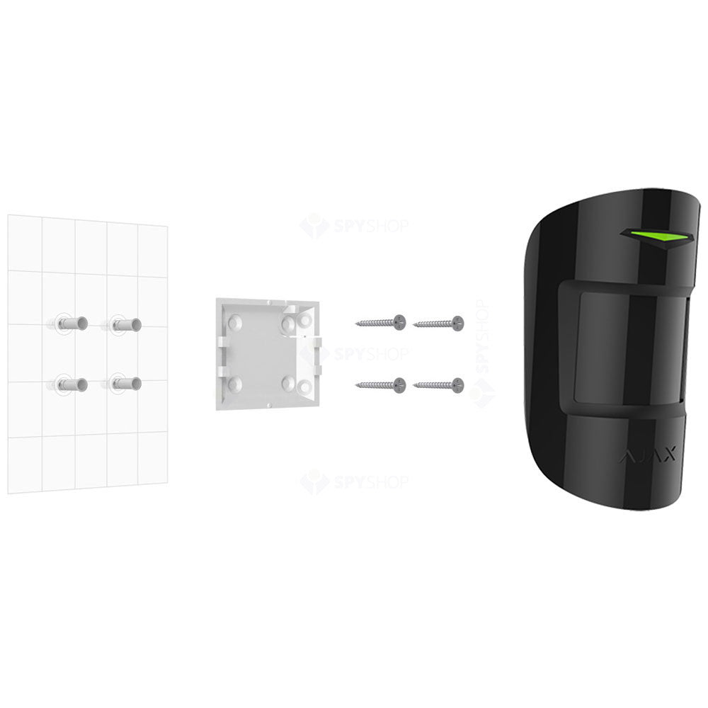 Detector de miscare si geam spart wireless PIR Ajax CombiProtect BL, 12/9 m, 88/180 grade, pet immunity, 868 MHz, RF 1200 m
