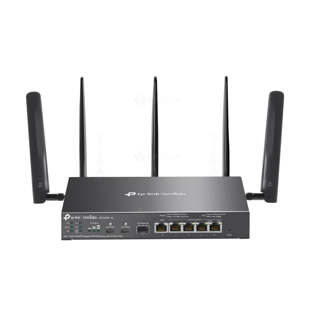 Router VPN 4G+Cat6 dual band TP-Link ER706WP-4G, WiFi 6, 2.4/5 GHz, 2402 Mbps, VPN, Omada, Mu-Mimo, PoE+