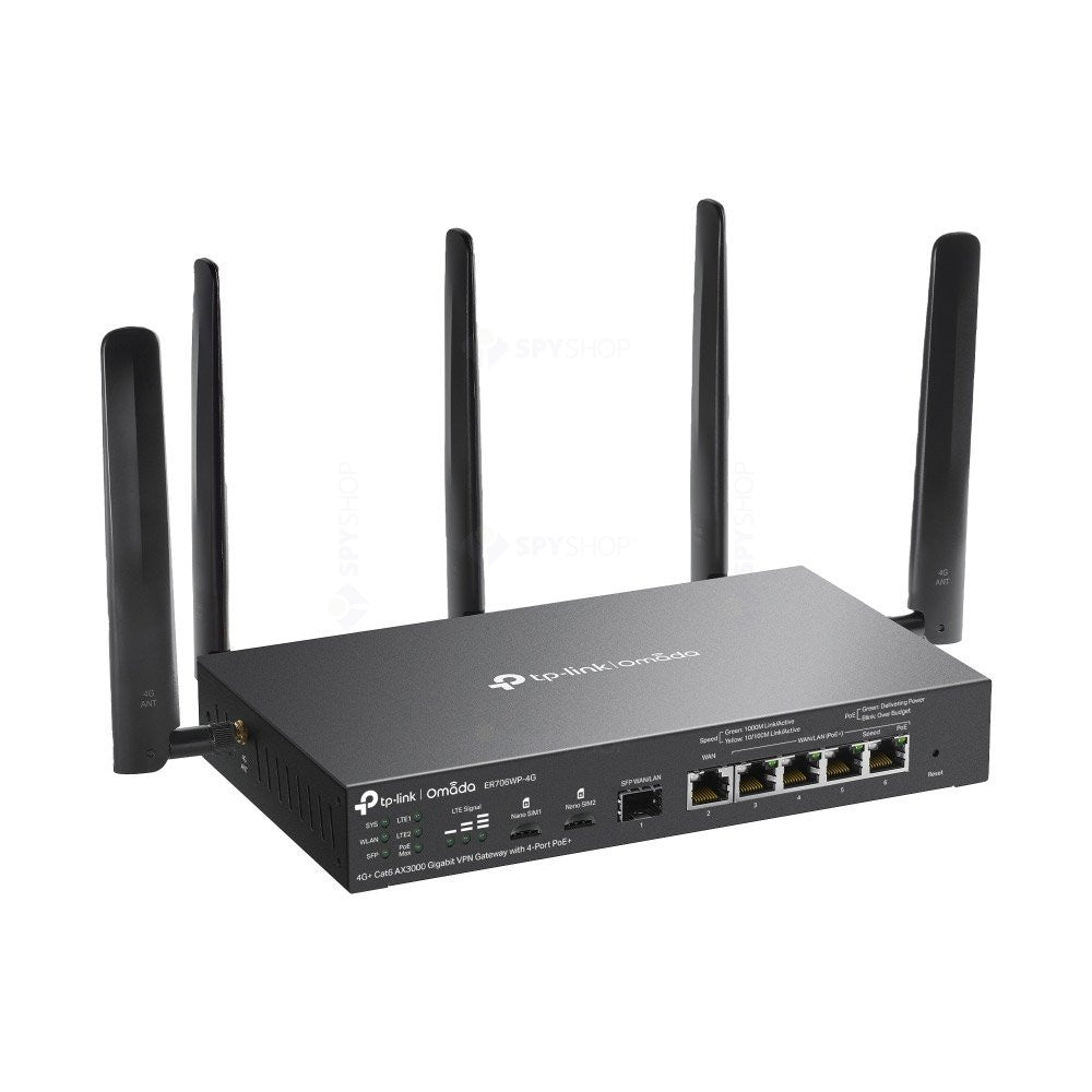 Router VPN 4G+Cat6 dual band TP-Link ER706WP-4G, WiFi 6, 2.4/5 GHz, 2402 Mbps, VPN, Omada, Mu-Mimo, PoE+