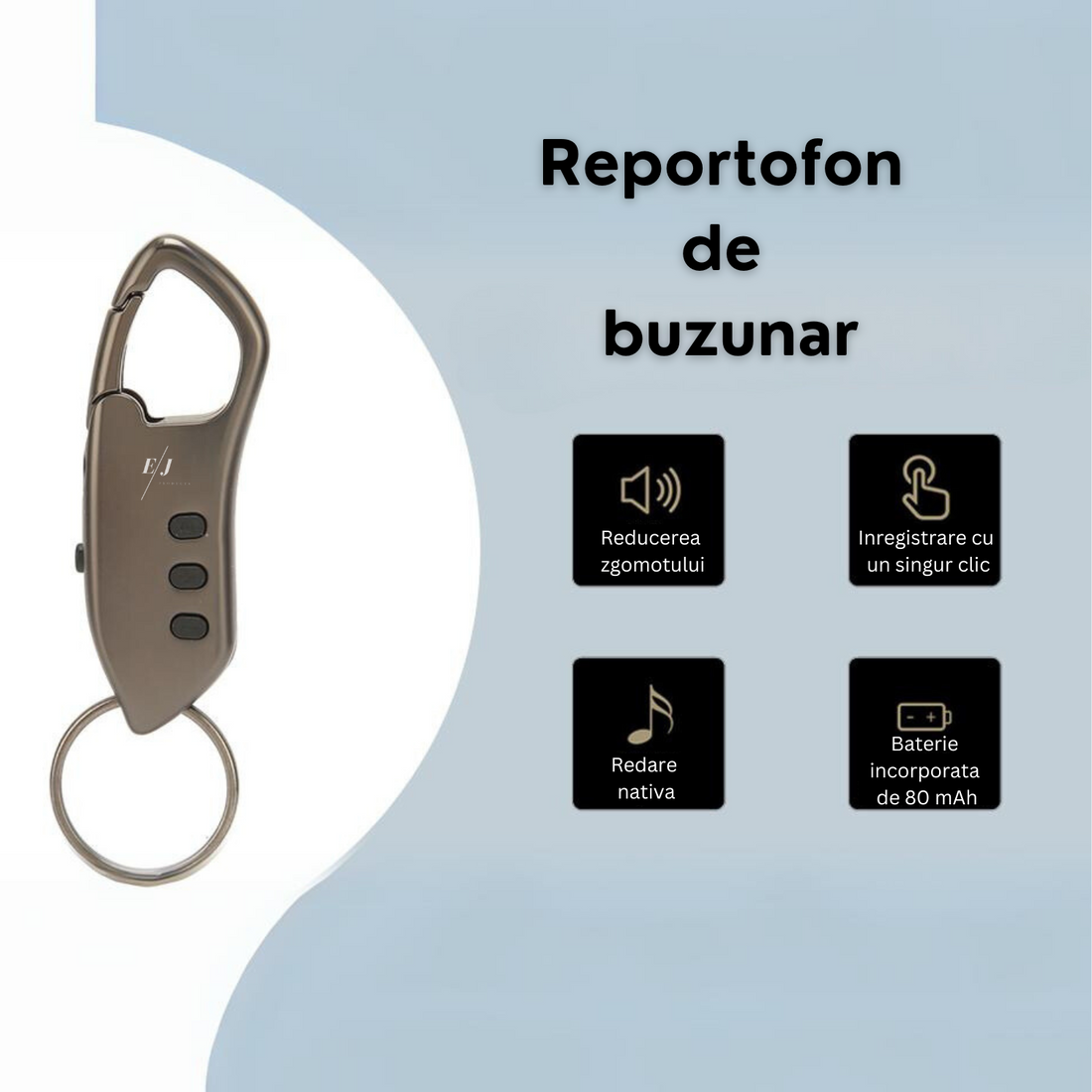 Mini reportofon cu microfon ascuns tip breloc, activare vocala, MP3 Player, gri - SK005