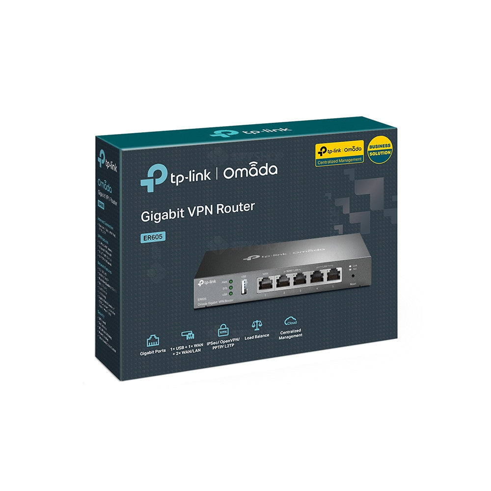 Router Gigabit TP-Link Omada ER605 V2, VPN, 10/100/1000Mbps, 3 porturi LAN, 2 porturi WAN , 940 Mbps