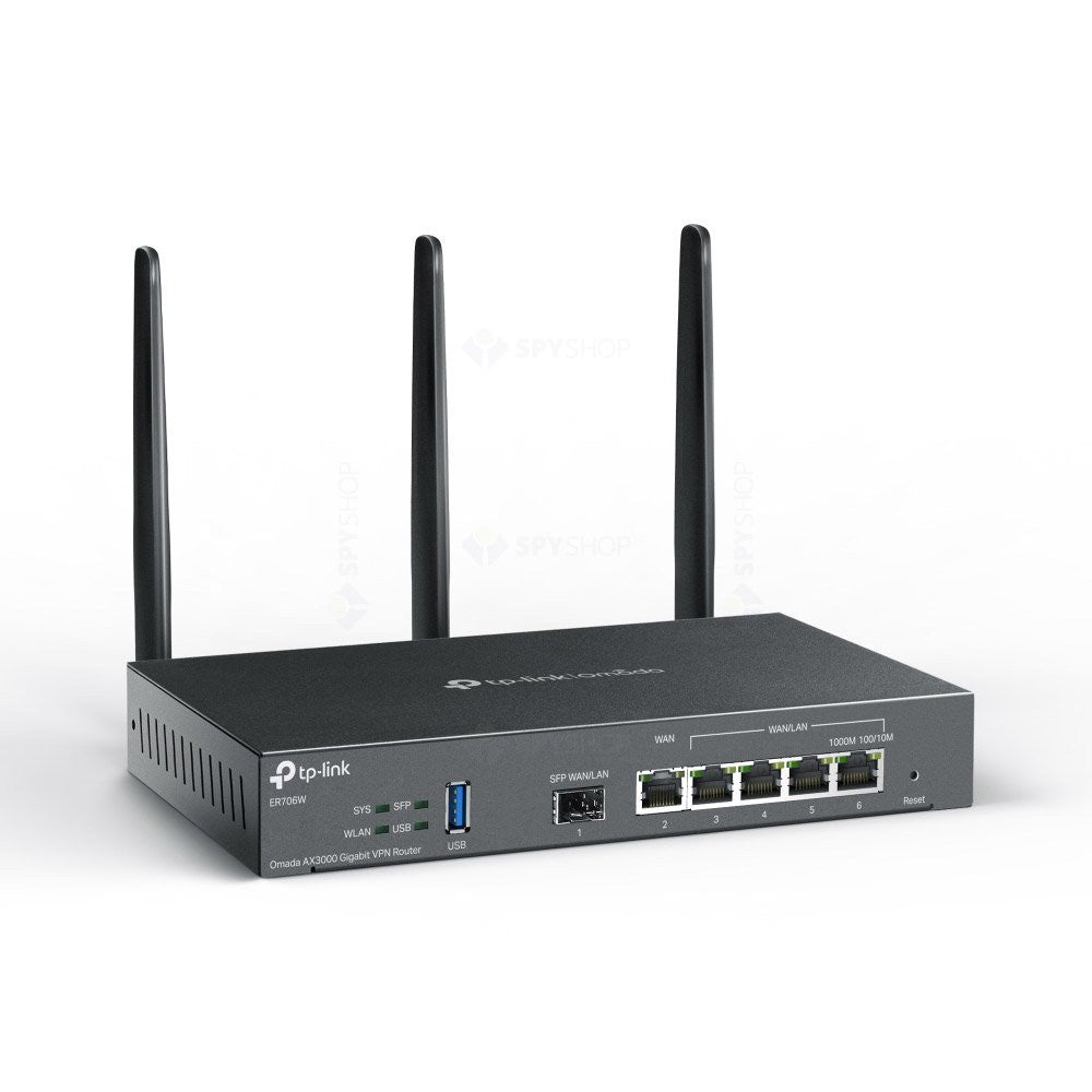 Router wireless cu 6 porturi dual band TP-Link ER706W, WiFi 6, 2.4/5 GHz, 2404 Mbps, VPN, Omada, Mu-Mimo