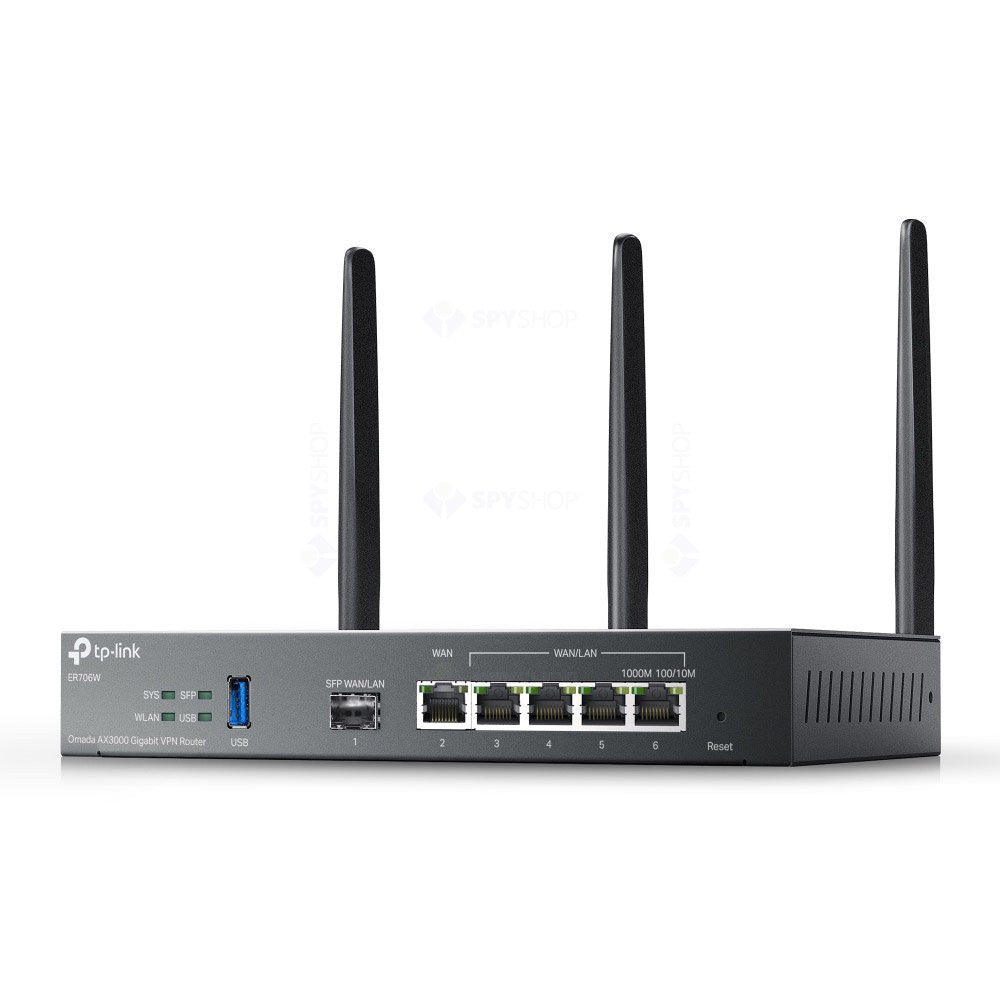 Router wireless cu 6 porturi dual band TP-Link ER706W, WiFi 6, 2.4/5 GHz, 2404 Mbps, VPN, Omada, Mu-Mimo