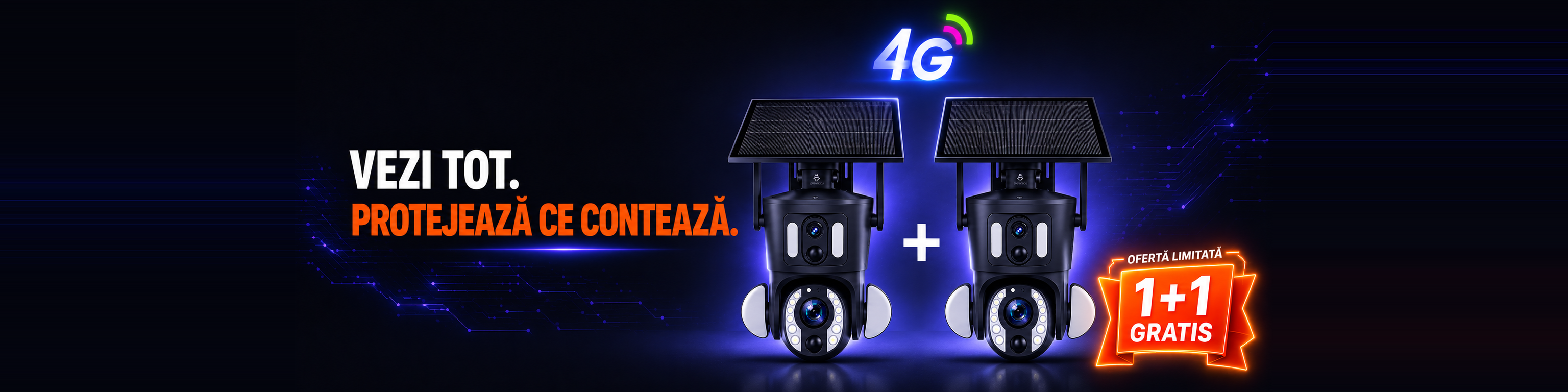 Camere de supraveghere 4G cu panou solar, oferta 1+1 gratis